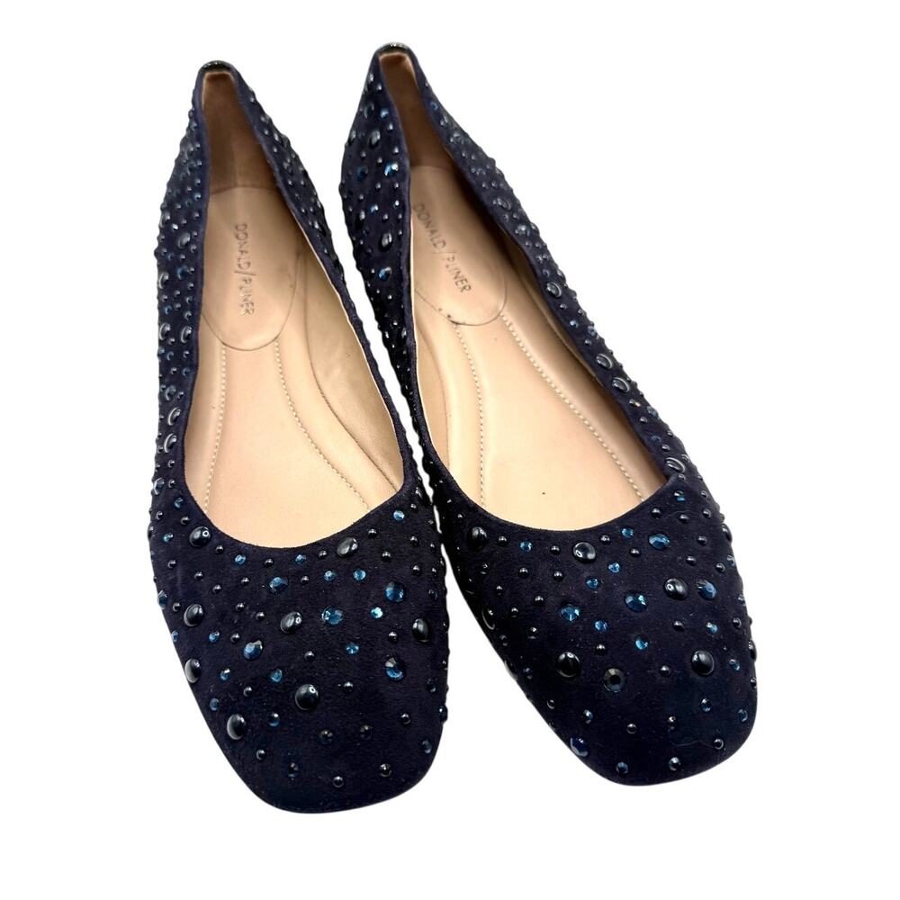 Donald Pliner Navy square toe studded flats